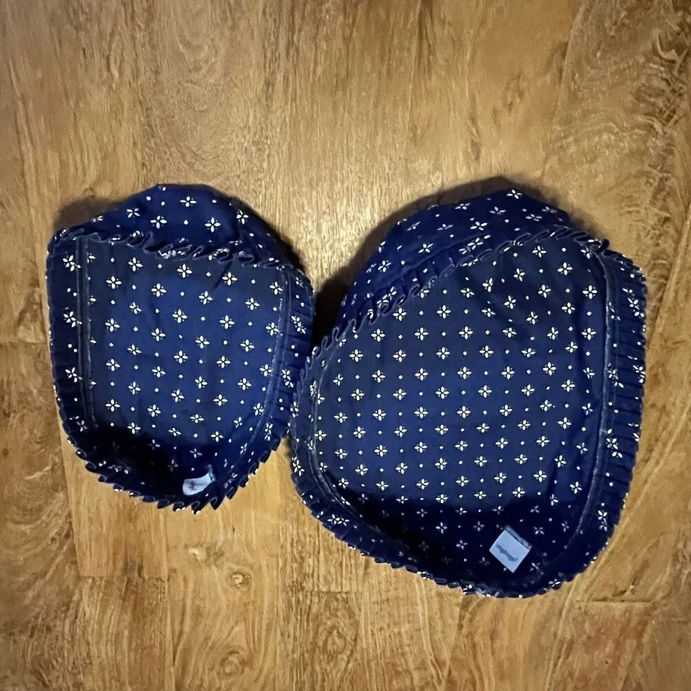 LONGABERGER Heritage Blue UP Ruffle BASKET LINERS Two Size Set